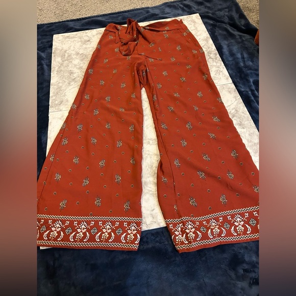 Women’s Molly Green Brown Floral Wide Leg High Rise Boho Pants Size Large - Picture 1 of 6